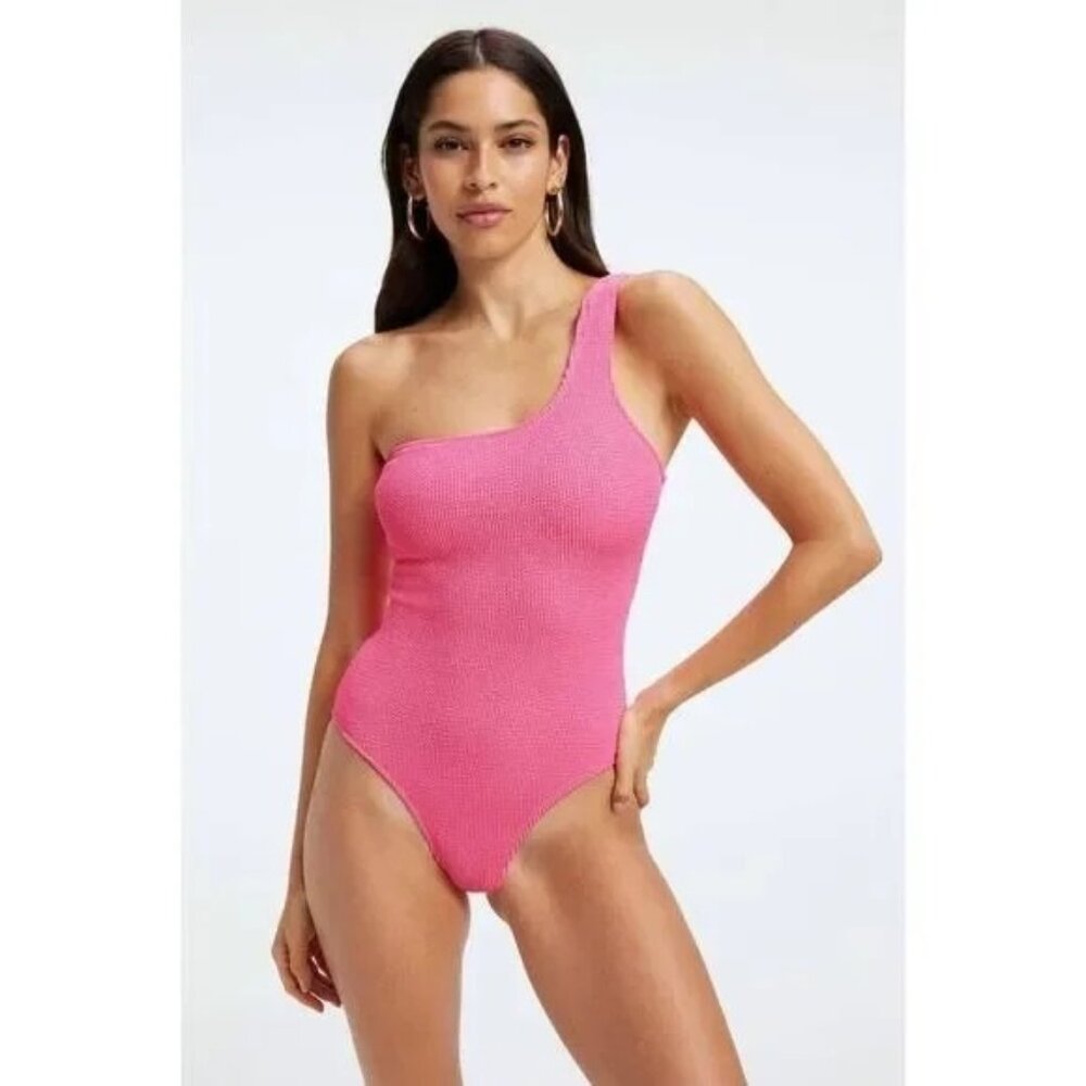 Good American Always Fits Hot Shoulder One Piece Swimsuit Pink 1/2 S/M - Picture 1 of 6